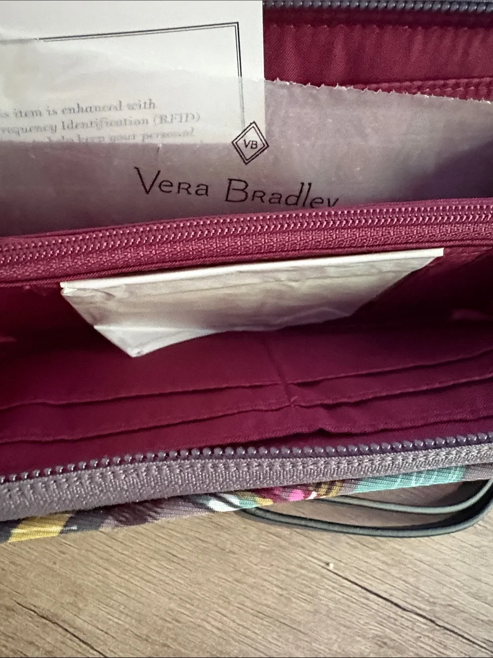 Vera Bradley Multicolor Plaid Zip Wallet - Gray & Pink Accents